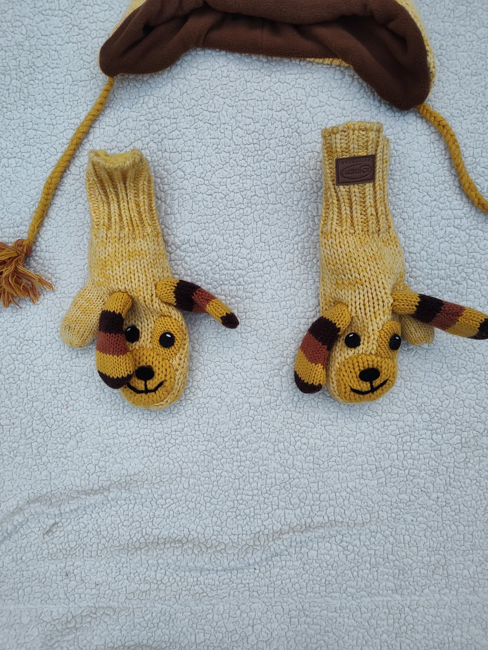 Yellow Knit Dog Hat and Mittens Set - Cozy Earflap Beanie with Animal Face